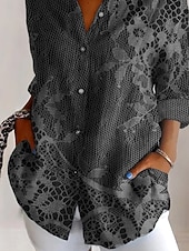 economico Bluse Floreali-Camicia da donna in lino simile traspirante leggera camicia tunica con bottoni colletto a maniche lunghe stampa 3D floreale grafico quotidiana elegante retrò vintage top regolari quotidiani festa