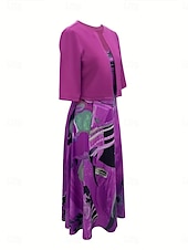 cheap Dress Sets-Women&#039;s Midi Dress Casual Dress Dress Set Swing Dress A Line Dress Stylish Casual Vacation Daily Regular Fit Graphic Half Sleeve V Neck Pink Blue Fuchsia Orange Summer