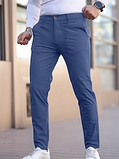 Недорогие Чино-Муж. Выпускной Штаны Чино Брюки Повседневные брюки Пуговицы Карман Полотняное плетение Комфорт Официальные Для вечеринок Офис Мода Классический Джинсовый Синий Черный 1 # Слабоэластичная