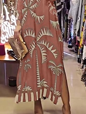 ieftine Rochii Boho-Pentru femei Rochii Midi Rochie casual Rochie A line Rochie Boho Stilat Casual Vacanță Zilnic Fit regulat Grafic Lungime Manșon 3/4 În V Roz Îmbujorat Kaki Verde Militar Vară