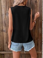 abordables Débardeurs et camisoles femme-Débardeur en satin pour femmes Uni Mode Moderne Décontracté Sans manches Col en V Hauts réguliers Quotidien Sortie Week-end Dentelle Noir Blanc Rouge Blanc cassé Été Printemps