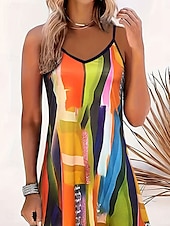 tanie Sukienki Art&amp;Design-Damskie Sukienka mini Codzienne sukienki Sukienka na szerokich ramiączkach Codzienny Urlop Codzienny Regularny Kolorowy blok Bez rękawów Karbowana szyja Zielony Lato