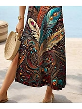 olcso Művészet és Design Ruha-Női Maxiruha hétköznapi ruha Boho elegáns ruhák Csehország aranyos stílus Stílusos Vakáció Napi Tengerpart Normál Grafika Rövid ujjú Terített nyak Gesztenyebarna Nyár Tavasz