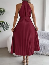 levne Jednoduché šaty-Dámské midi šaty zavinovací šaty áčkové šaty plisované šaty halter šaty dovolená dovolená volnočasové každodenní běžný střih grafické bez rukávů halter výstřih černé růžové vínové zelené letní