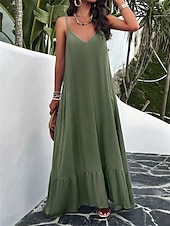 preiswerte Einfaches Kleid-Damen Maxi Kleid Strandkleid Slip Kleid Urlaub Strandurlaub Unifarben Lässig Täglich Lockere Passform Grafik Ärmellos Träger Schwarz Rot Himmelblau Grün Sommer