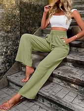 cheap Plain Cotton Linen Pant-Women&#039;s Cotton Linen Shorts Linen-Inspired Pants Cotton Linen Pants Fashion Streetwear Comfort Full Length High Waist Plain Drawstring Elastic Waist Straight Leg Comfy Outdoor Comfortable Street