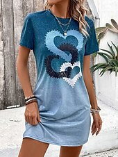 tanie Sukienka Sztuka i Design-Damskie Sukienka mini Codzienne sukienki Sukienka t-shirtowa Sukienka trapezowa Letnie sukienki Elegancja Elegancki Formalny Urlop Praca Codzienny Regularny Ombre Serce Graficzny Krótki rękaw Półgolf