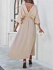 ieftine Rochie simplă-Rochie de absolvire pentru femei rochie maxi rochie de lucru rochie de petrecere casual formal manșon batwing vacanță formală petrecere regular fit grafic manșon scurt gât în V negru șampanie vin