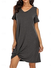 ieftine Rochie simplă-Rochie mini pentru femei Rochie înfășurată Rochie tip T-shirt Rochie tip Tee Rochie de culoare solidă Rochie tip shift Rochie Off The Shoulder Casual Vacanță Casual Zilnică Ajustare regulată Grafic