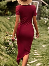 levne Jednoduché šaty-Ženské mini šaty ovíjené šaty tričkové šaty jednoduché šaty bodycon šaty příležitostné dovolená každodenní pravidelný střih grafické krátký rukáv kulatý výstřih černá růžová víno modrá léto