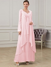 ieftine Cu jacheta-Rochie Tip A pentru Mamă a Miresei Invitată la Nuntă Elegantă cu Guler Cărămizat Lungime Până la Podea din Chiffon cu Mâneci Lungi și Sacou cu Aplice mărime personalizată gratuit