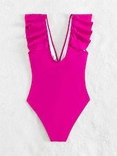 voordelige Eendelige badpakken-Dames Zwemkleding Een stukje Monokini Zwempak Ruche Blote rug Buikcontrole Hoge taille Slank Vakantie Strand Kleding Effen Kleur V-hals Mouwloos Badpakken