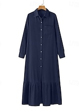 economico Abiti di jeans-Per donna Abito lungo Abito lungo Abiti di jeans Abito casual Abito estivo Di tendenza Esterno Per eventi Appuntamento Standard Liscio Manica lunga Colletto Blu Blu scuro Estate Primavera