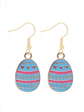 abordables Pendiente de mujer-Pendientes con forma de huevo de Pascua: diseño ondulado colorido, chapados en oro, perfectos para Pascua, moda primaveral y ocasiones festivas.