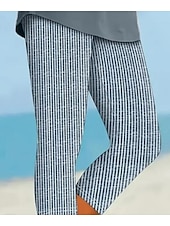 billiga -Kvinnors leggings capribyxor hög elasticitet mode streetwear hel längd hög midja blommigt tryck termisk varm andningsbar mjuk utomhus vardag linne lik mörkgrå kombination sommar vår regular fit
