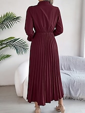 halpa Yksinkertainen mekko-Naisten maksi mekko A-linja mekko yksivärinen kesä mekko laskostettu mekko istuva ja levenevä mekko juhlat syntymäpäivä loma arkipäivän säännöllinen istuvuus tavallinen ilman hihoja kauluspaita viini