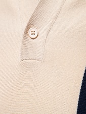 cheap Men&#039;s Elite Polo-Men&#039;s Polo Knit Polo Sweater Formal Work Turndown Short Sleeve Striped Vertical Stripes Stripe-Trim Stripe Spring Beige Polo