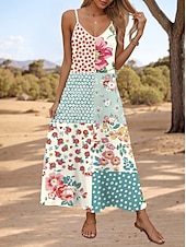 levne Květinové šaty-Dámské maxi šaty ležérní šaty sundress A line šaty Bohemia dovolená tropická dovolená ležérní každodenní regulérní střih květinové grafika motýl bez rukávů V výstřih světle žluté léto jaro