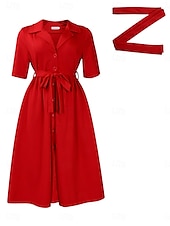 economico Sotto 129,99 $-Abito Madre della Sposa Abito Elegante Casual Collo Camicia Lunghezza Completa Poliestere Maniche Corte con Bottoni