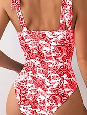 billiga One-piece-baddräkter-Dam Badkläder En bit Monokini Baddräkt Öppen rygg Magkontroll Hög midja Smal Semester Standkläder Blommig V-slits Ärmlös Baddräkter