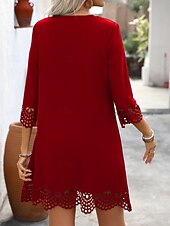 preiswerte schwarzes Minikleid-Damen Minikleid schwarzes kleid Freizeitkleid Cocktailkleid Abendkleid Basic Lässig Urlaub Täglich Normale Passform Einfach Dreiviertelarm V Ausschnitt Schwarz Rote Blau Sommer