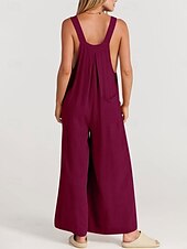 abordables combinaisons décontractées-Femme Normal Salopette Actif Couleur unie Sans Manches Col Rond Boutons Poche Vacances du quotidien Standard Jaune Vin Abricot Eté