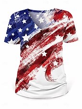 voordelige Onafhankelijkheidsdag Top-Patriottische T Shirt Vlag Amerikaanse Vlag Nationale Vlag Stijlvol Casual Rood Wit En Blauw Korte Mouw V-Hals Reguliere Tops Dagelijks Print Wijn Zomer Lente