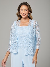 abordables Longueur du plancher-Combinaison Robe de Mère de Mariée  Formel robe demoiselle d honneur Elégant Echarpe incluse Col Carré Longueur Sol Mousseline de soie Dentelle Sans Manches Echarpe incluse avec Appliques 2025