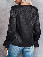 cheap Women&#039;s Plain Tops-Women&#039;s Shirt Blouse Solid Color Stylish Casual Long Sleeve V Neck Regular Tops Daily Lace Patchwork Black Green Summer Spring