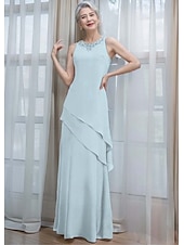 preiswerte Mit Jacke-Zweiteiliges Kleid der Mutter der Braut Elegant Vintage Einfach Juwel-Ausschnitt Bodenlang Chiffon 3/4 Länge Ärmel Jackett Kleider mit Pailletten Beading Kaskadierende Rüschen