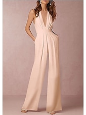 baratos vestidos de casamento casuais-Vestidos de casamento casuais sexy Hall Vestido Tuxedo Macacões Decote Halter Sem Mangas Longo em Satin Vestidos de Noiva Com Pregas