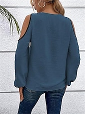 preiswerte Damen Einfache Oberteile-Damen Hemd Bluse Farbblock Elegant Täglich Stilvoll Langarm Laternenärmel U-Ausschnitt Normale Oberteile Arbeit Täglich Festtage Patchwork Wein Blau Beige Frühling Herbst