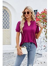 billige Kvinne Enkle Topper-Dame Boho T-skjorte Grafisk عادي Bohem søt stil Stilfull Kortermet Puffermer V-hals Vanlige topper Daglig Ut på byen Helg Trykt mønster Grå og Hvit Svart+Hvit+Grå Svart Lysegrønn Vin Sommer