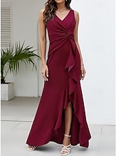 abordables Robes pour invitées de mariage-Trapèze Robes d&#039;invité de mariage Fente latérale Robe robe demoiselle d honneur Asymétrique Sans Manches Col V Invité de mariage d&#039;automne Crêpe Stretch avec Ruché Volants Fendue 2025