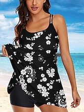 cheap Swimdresses-Women's Swimwear Tankini Swimsuit Cool Sexy Flower Sleeveless Bathing Suits