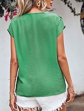 preiswerte Damen Einfache Oberteile-Damen Hemd Bluse Feste Farbe Elegant Täglich Stilvoll Kurzarm Fledermaus Ärmel V Ausschnitt Normale Oberteile Arbeit Täglich Abendgesellschaft Knopf Orange Grün Beige Sommer Frühling