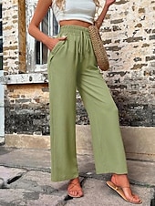 cheap Plain Cotton Linen Pant-Women&#039;s Cotton Linen Shorts Linen-Inspired Pants Cotton Linen Pants Fashion Streetwear Comfort Full Length High Waist Plain Drawstring Elastic Waist Straight Leg Comfy Outdoor Comfortable Street