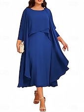levne Délka čaje-Dvoudílné A-Linie Šaty pro matku nevěsty Elegantní vintage Drahokamový výstřih Délka čaje Chiffon 3/4 délky Rukáv s korálky