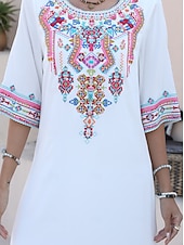 cheap Casual Dress-Valentine&#039;s Day Women&#039;s Normal Mini Dress Boho Chic Dresses A Line Dress Bohemia Stylish Classic Elbow Sleeve Vacation Party Casual Form Fit Floral Plain 3/4 Length Sleeve Crew Neck Black White Summer