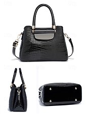 abordables Bolsos de mano y tote-Elegante bolso de mano de piel sintética con efecto cocodrilo: elegante bolso de mano con asa superior y correa de hombro desmontable, lujoso bolso de mano para mujer, perfecto para el trabajo, fiestas y eventos formales negro rosa rojo
