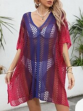 abordables Robes de plage-Maillots de Bain Femme Couverture Robe de Bain Maillot de Bain Découpe Vacances Plage Vêtements Ombre Col en V Manches Longues Maillots de Bain