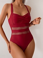billiga One-piece-baddräkter-Dam Badkläder En bit Monokini Baddräkt Öppen rygg Magkontroll Hög midja Semester Standkläder Ensfärgat V-hals Ärmlös Baddräkter