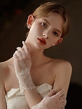 baratos Luvas de Casamento-Renda Até o Pulso Luva Elegante / Estilo Clássico Com Cor Pura Luvas de Festa / Casamento