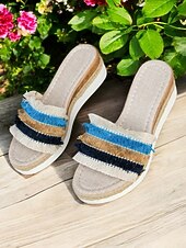 levne Sandály na dovolenou-dámské pruhované třásňové espadrilkové sandály na klínku – pohodlné sandály na platformě pro běžné nošení, pláž a dovolenou