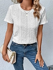 Жен. Блуза Ушко сверху Кружевные топы Полотняное плетение Повседневные Стиль Классический С короткими рукавами Вырез под горло Обычные топы Офис Повседневные Праздники С отверстиями Недорогие Белая футболка-Жен. Блуза Ушко сверху Кружевные топы Полотняное плетение Повседневные Стиль Классический С короткими рукавами Вырез под горло Обычные топы Офис Повседневные Праздники С отверстиями