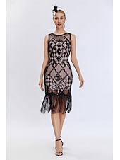 cheap Dresses-Retro Vintage Roaring 20s 1920s Flapper Dress Dress Christmas Party Dress The Great Gatsby Sequins Tassel Fringe Heart Women&#039;s Carnival Masquerade Wedding Wedding Guest Event / Party Adults&#039; Dress