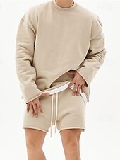 economico tuta e felpa con cappuccio da uomo-Per uomo Set di allenamento Tuta Da Ginnastica Felpa e pantaloncini Impostato Set di abiti Girocollo Esterno Giornaliero Sport Tasche A cordoncino 2 pezzi Liscio Nero Bianco Cachi Abbigliamento
