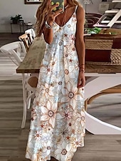 abordables Robe Fleurie-Femme Robe mi-longue Robe Trapèze Robe à enfiler Robe à épaules dénudées Décontractées Vacances du quotidien Standard Floral Sans Manches Col V Blanche Rose Claire Bleu Ciel Violet Eté