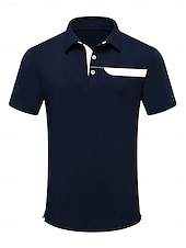billiga Herrgolfkläder-Herr Vandringspolotröja Vit Marinblå Kortärmad Överdelar Golfkläder Kläder Outfits Bär kläder