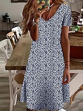 olcso Művészet és Design Ruha-Női Mini Ruha Hétköznapi Ruha Elegáns Stílusos Hétköznapi Üdülés Napi Regular Fit Virágmintás Kis Virágmintás Rövid Ujjú Kerek Nyakú Kék Nyári